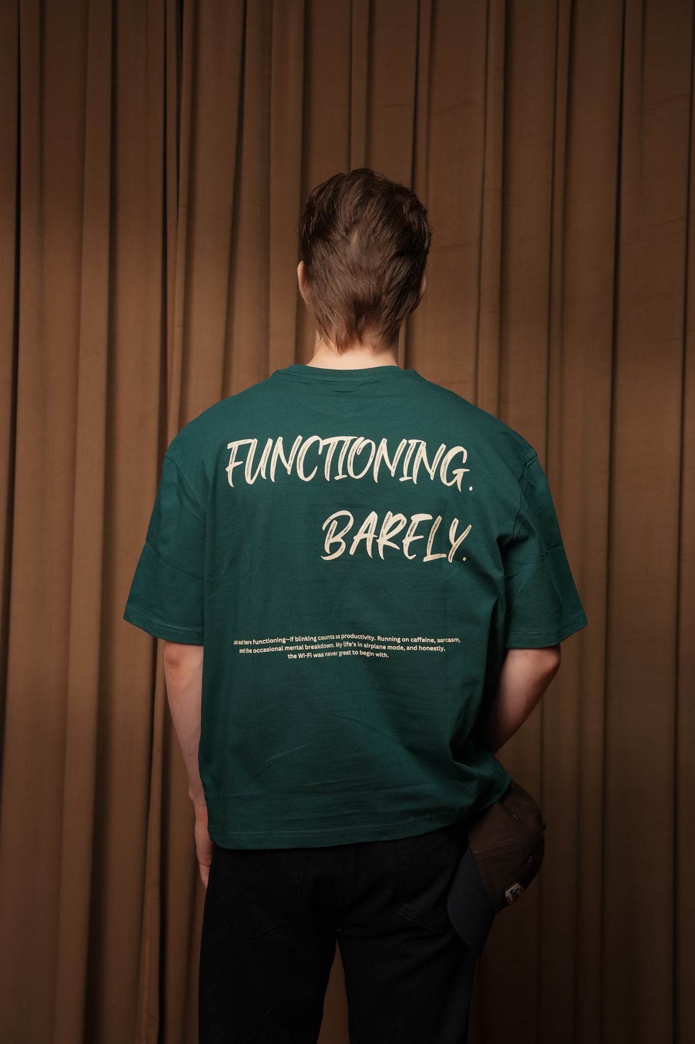 Functioning Barely Dark Green Tee