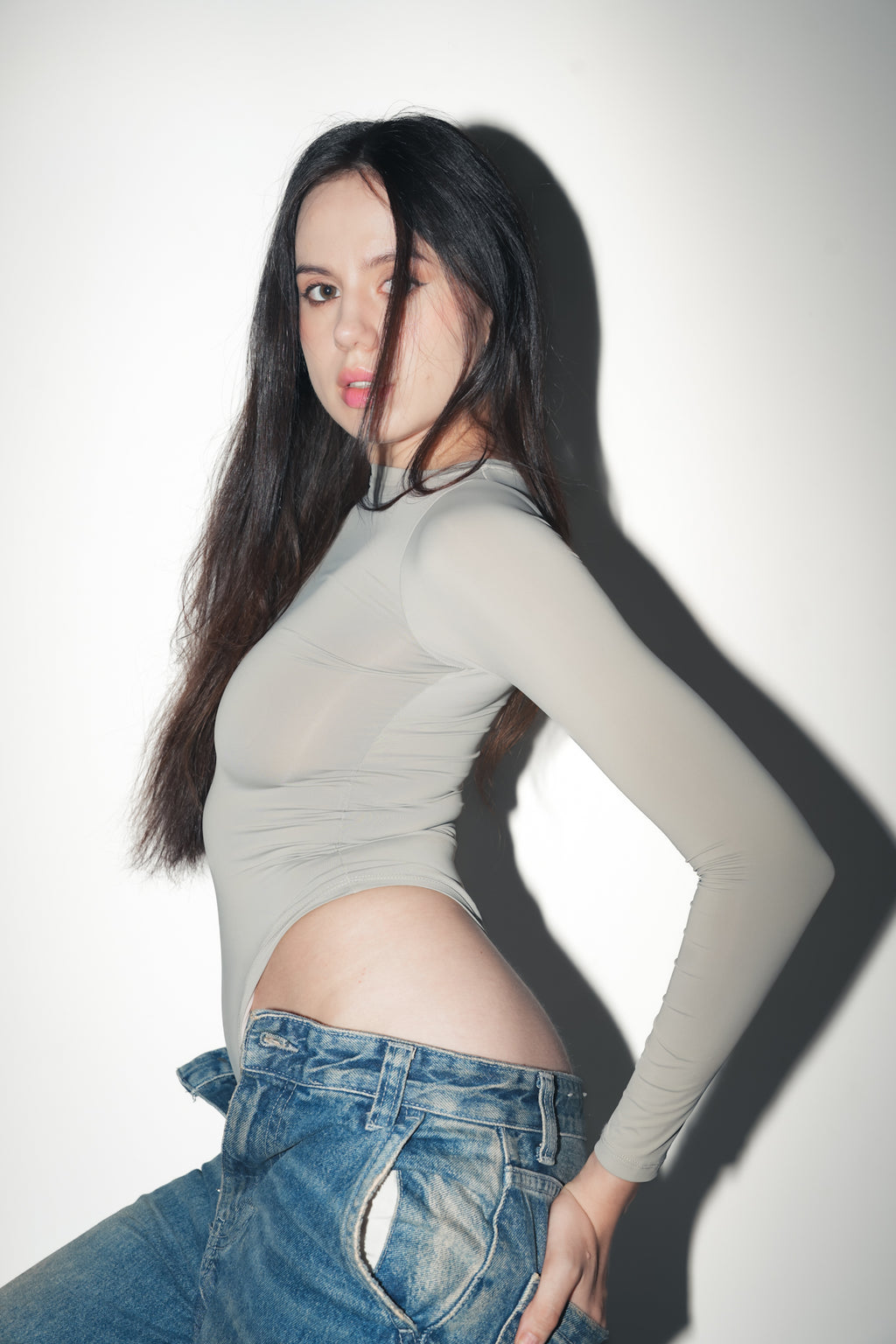 Grey second skin bodysuit