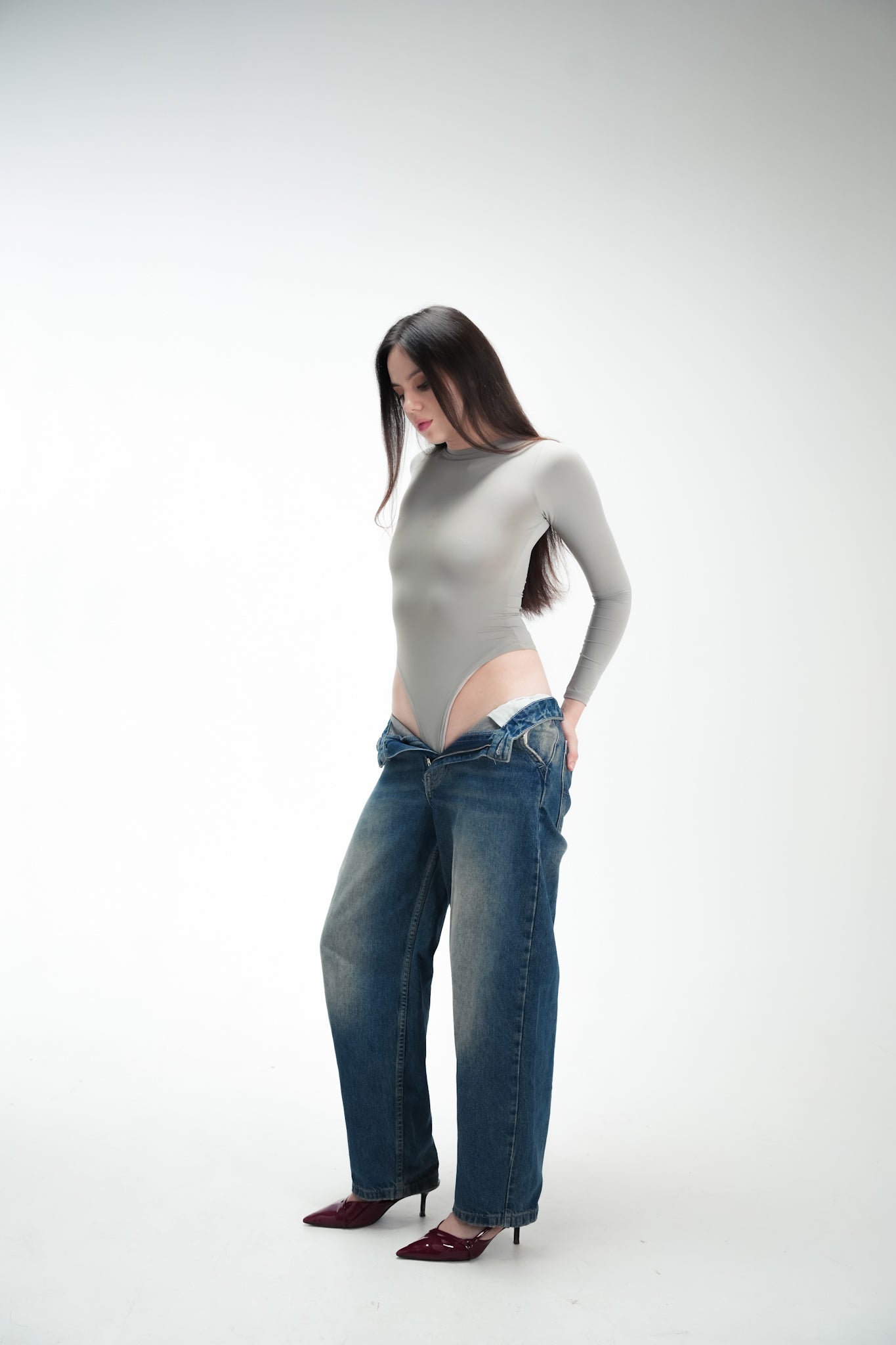 Grey second skin bodysuit